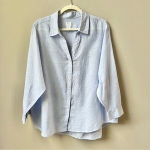 Sigrid Olsen Button‎ Up Tunic Women's 1X Linen Light Blue Coastal Preppy Classic